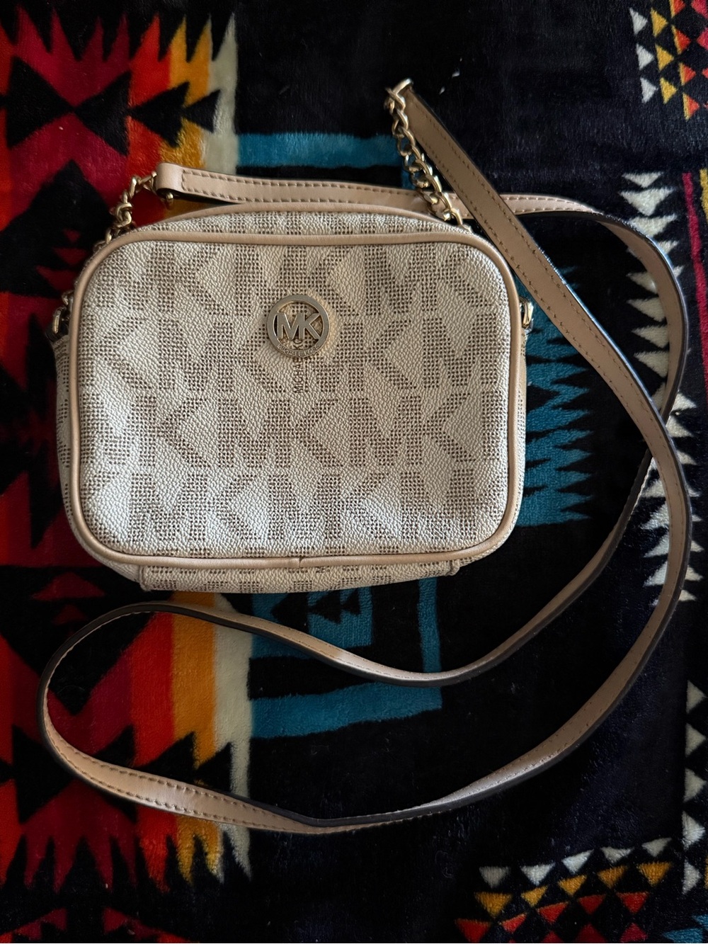 Michael Kors Cream Logo Crossbody Bag with Gold-Tone MK Accent